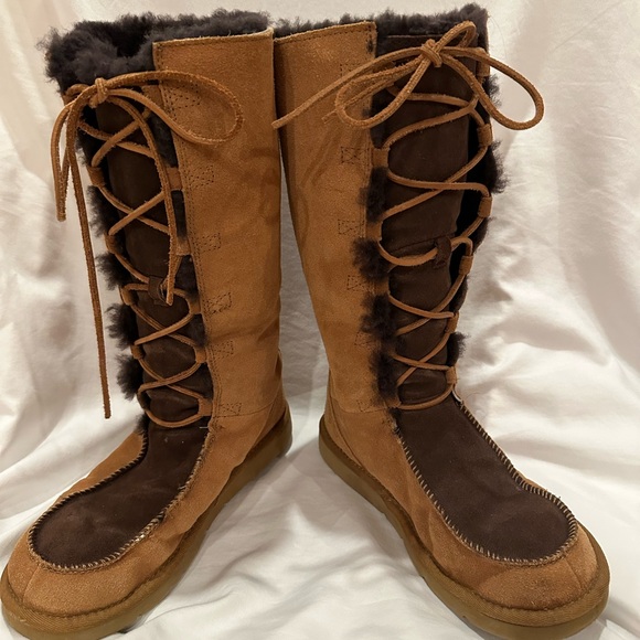 UGG Shoes - Ugg Whitley Tan Brown Lace Up Suede Sheepskin Boots NWOT Size 9